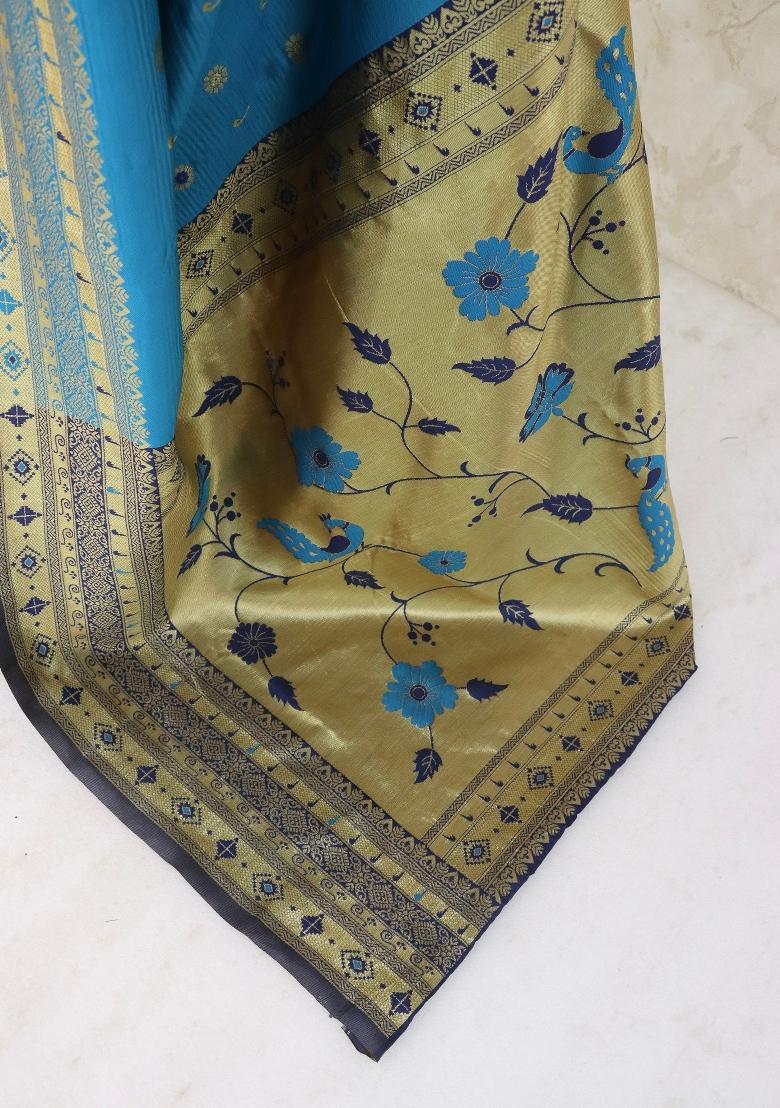 Sky Blue Weaving Work Soft Silk Saree Set
