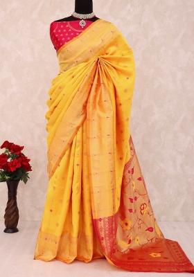 Yellow Weaving Work Soft Silk Saree Set