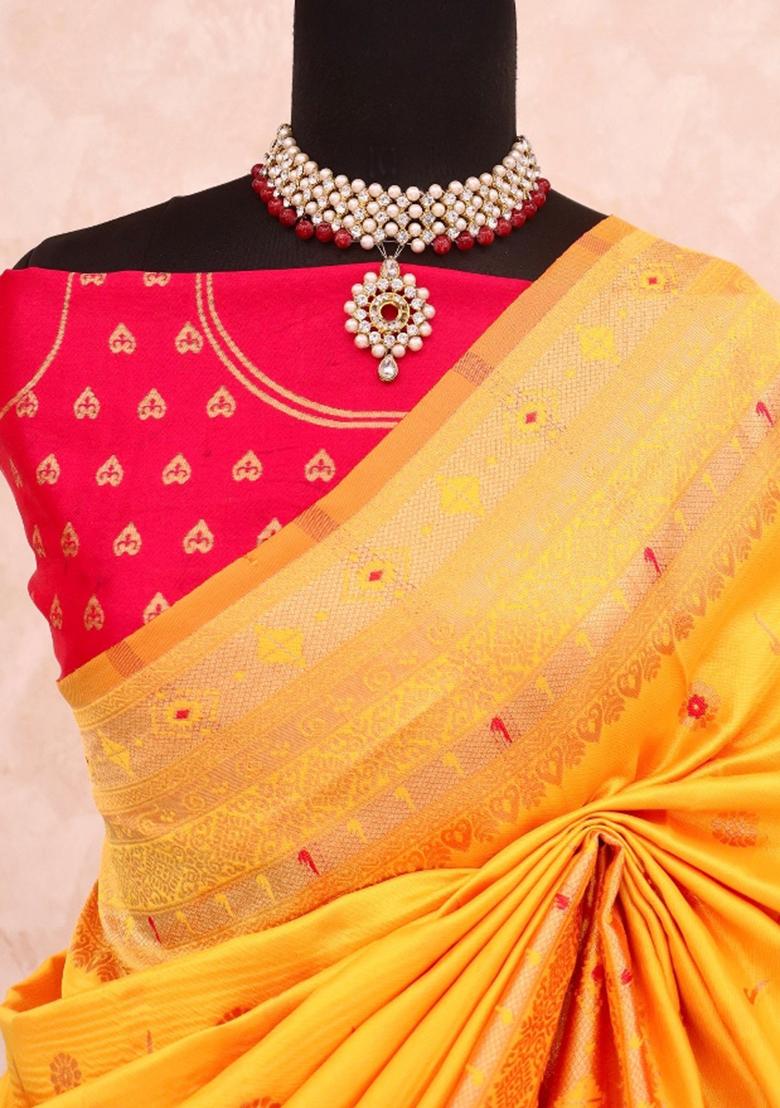 Yellow Weaving Work Soft Silk Saree Set
