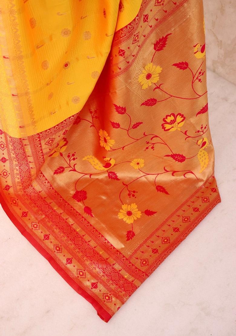 Yellow Weaving Work Soft Silk Saree Set