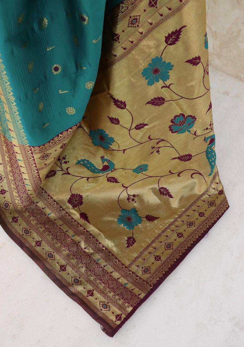 Rama Green Weaving Work Soft Silk Saree Set