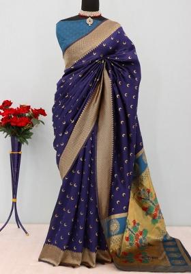 Blue Weaving Work Pure Silk Saree Set
