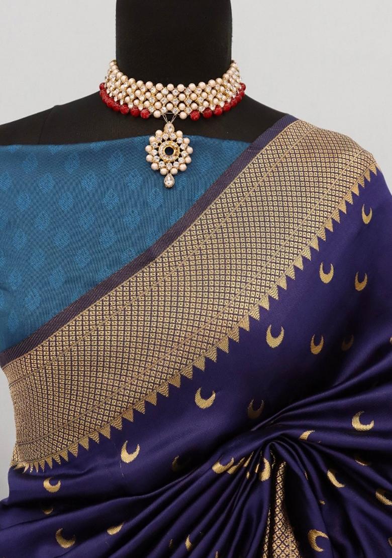 Blue Weaving Work Pure Silk Saree Set