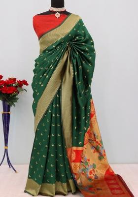 Green Weaving Work Pure Silk Saree Set