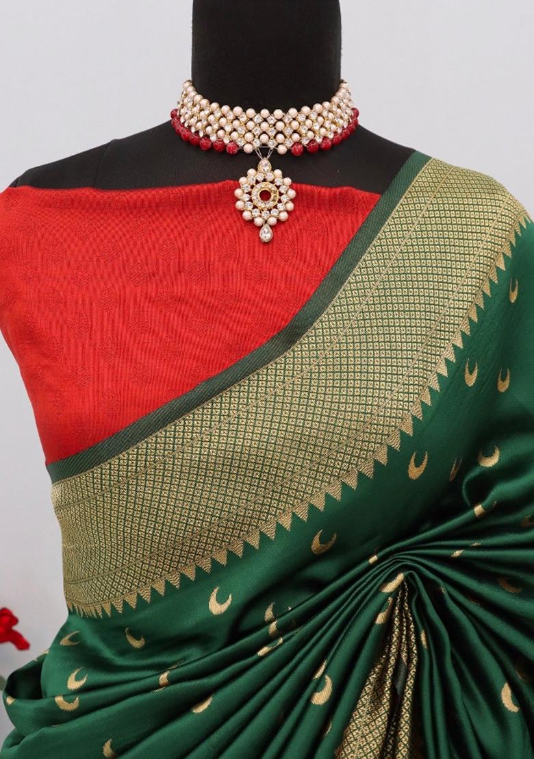 Green Weaving Work Pure Silk Saree Set