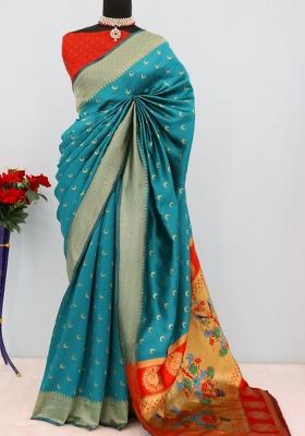 Rama Green Weaving Work Pure Silk Saree Set