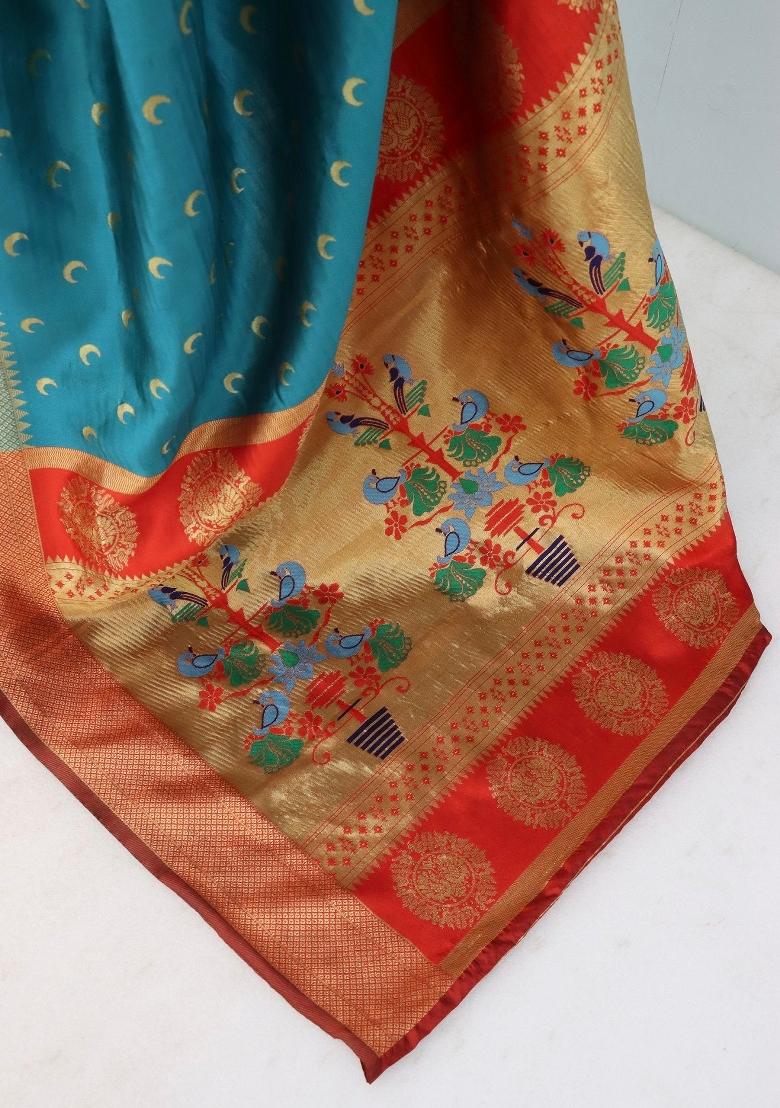 Rama Green Weaving Work Pure Silk Saree Set