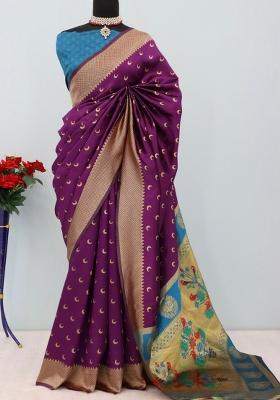 Purple Weaving Work Pure Silk Saree Set