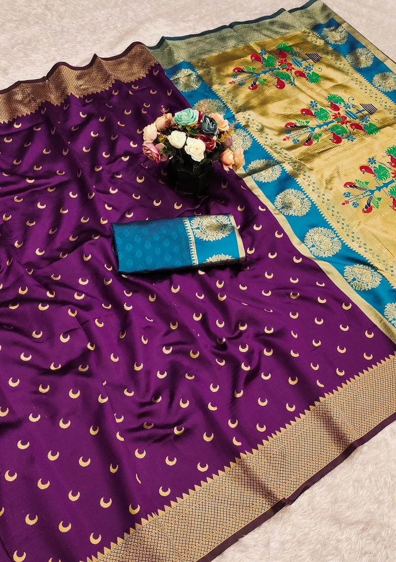 Purple Weaving Work Pure Silk Saree Set