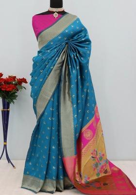 Rama Green Weaving Work Pure Silk Saree Set