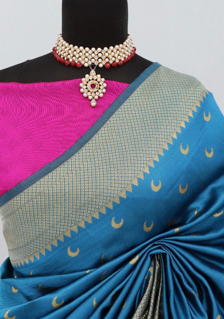 Rama Green Weaving Work Pure Silk Saree Set