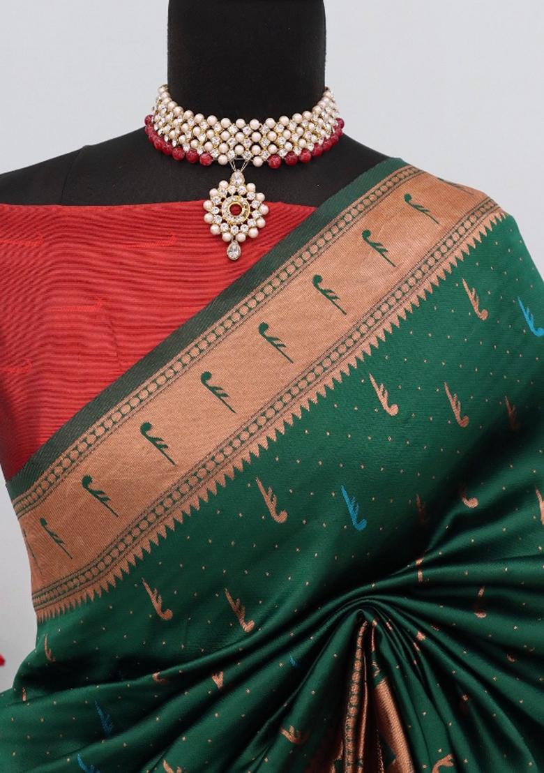 Light Green Weaving Work Pure Silk Saree Set