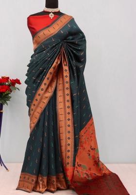 Green Weaving Work Pure Silk Saree Set