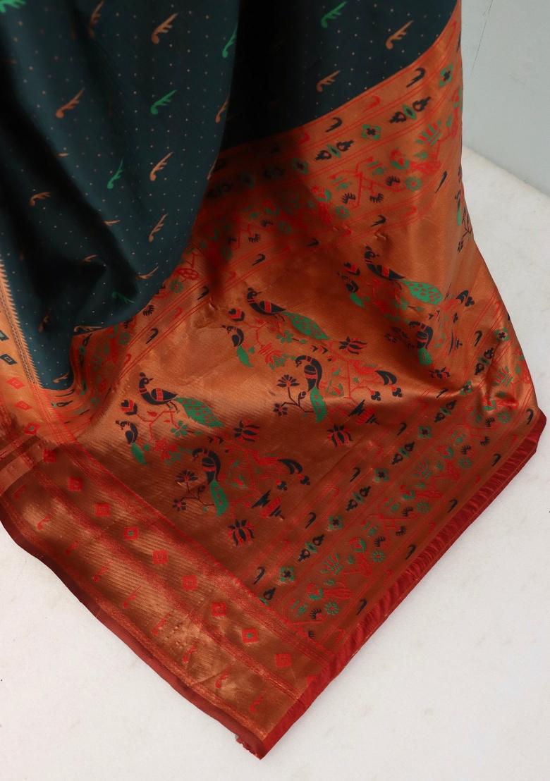 Green Weaving Work Pure Silk Saree Set