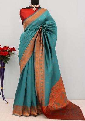 Rama Green Weaving Work Pure Silk Saree Set