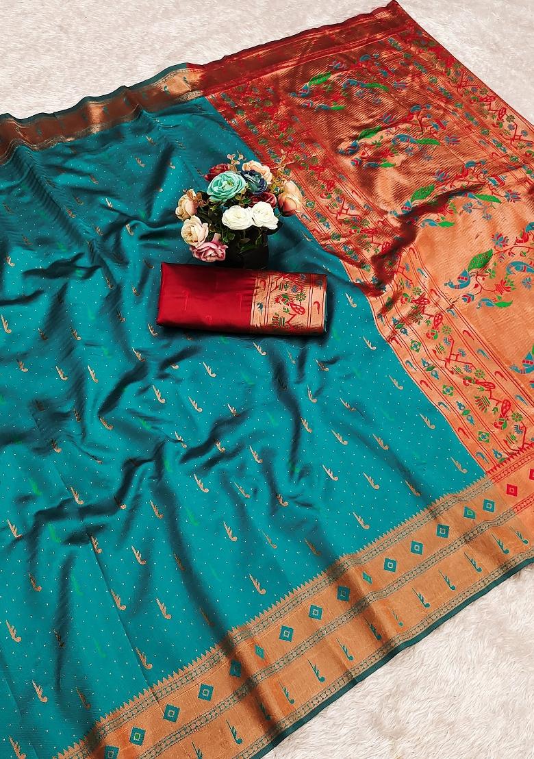 Rama Green Weaving Work Pure Silk Saree Set