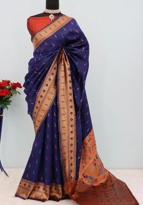 Blue Weaving Work Pure Silk Saree Set