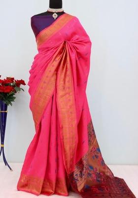 Pink Weaving Work Pure Silk Saree Set