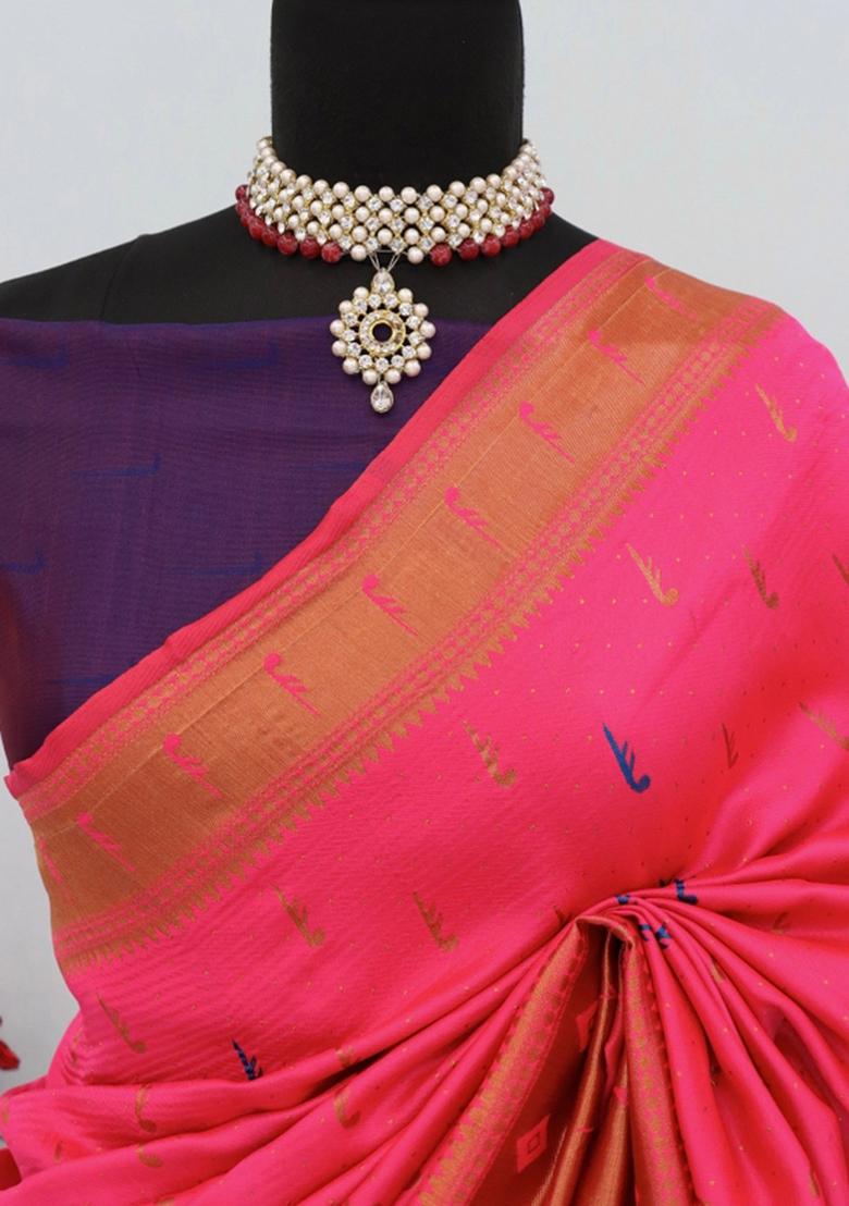 Pink Weaving Work Pure Silk Saree Set