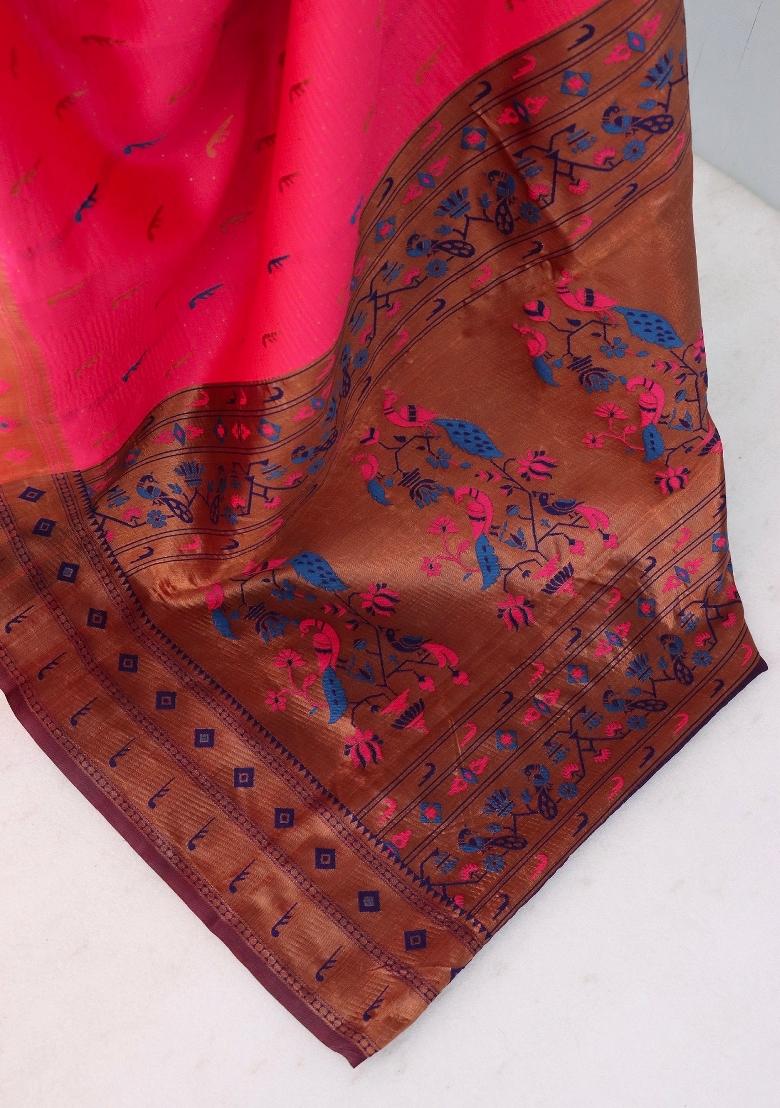 Pink Weaving Work Pure Silk Saree Set