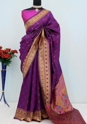 Purple Weaving Work Pure Silk Saree Set