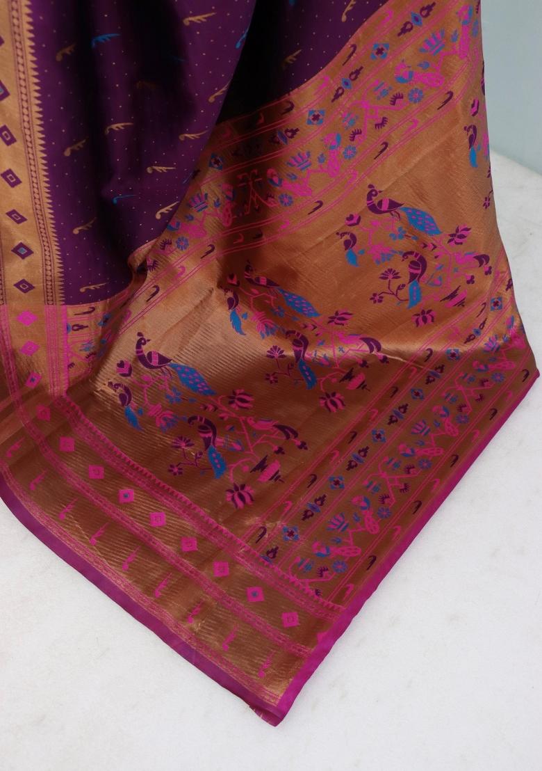 Purple Weaving Work Pure Silk Saree Set
