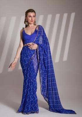 Blue Lace Border Georgette Saree Set