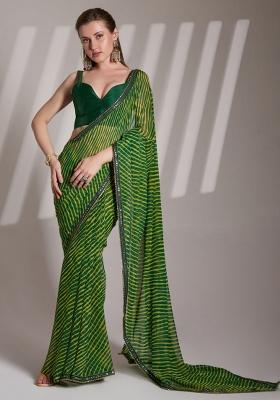 Green Lace Border Georgette Saree Set
