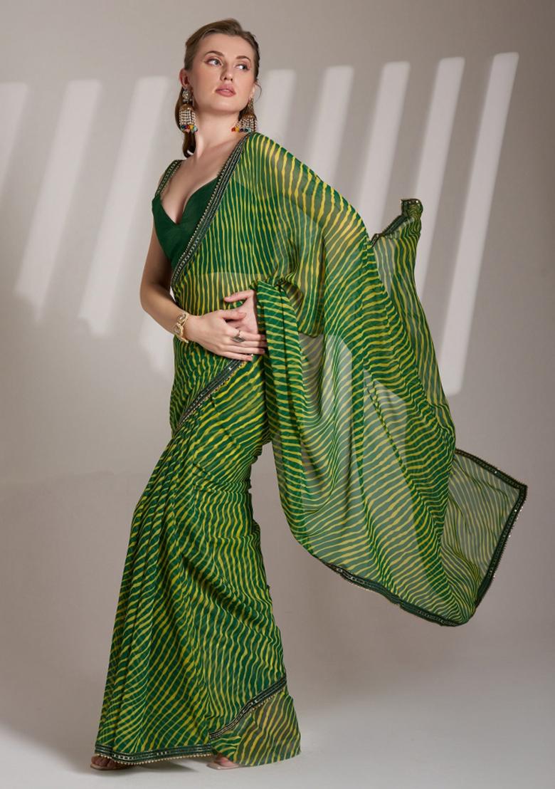 Green Lace Border Georgette Saree Set