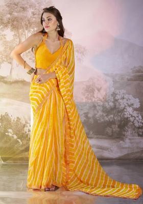 Yellow Lace Border Georgette Saree Set