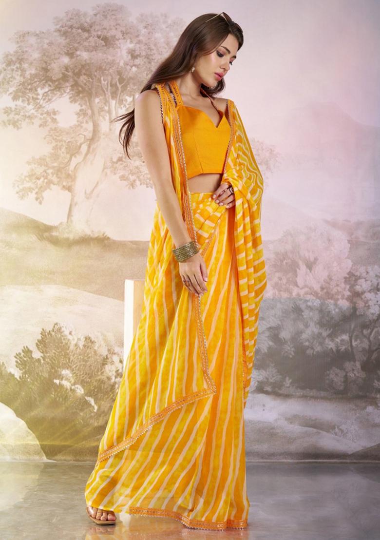 Yellow Lace Border Georgette Saree Set