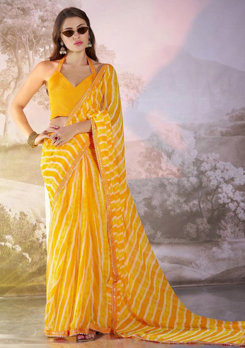 Yellow Lace Border Georgette Saree Set
