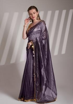 Purple Sequence Twill Net Saree Set