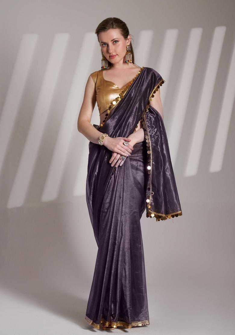 Purple Sequence Twill Net Saree Set