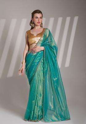 Green Sequence Twill Net Saree Set