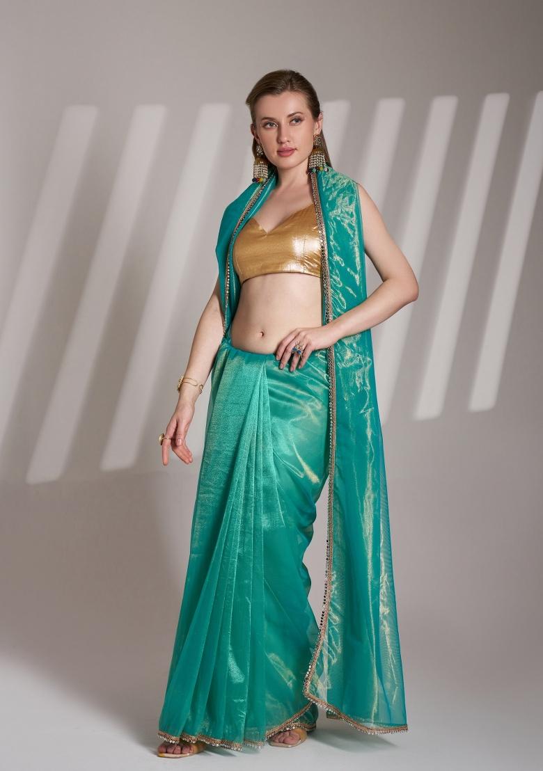 Green Sequence Twill Net Saree Set