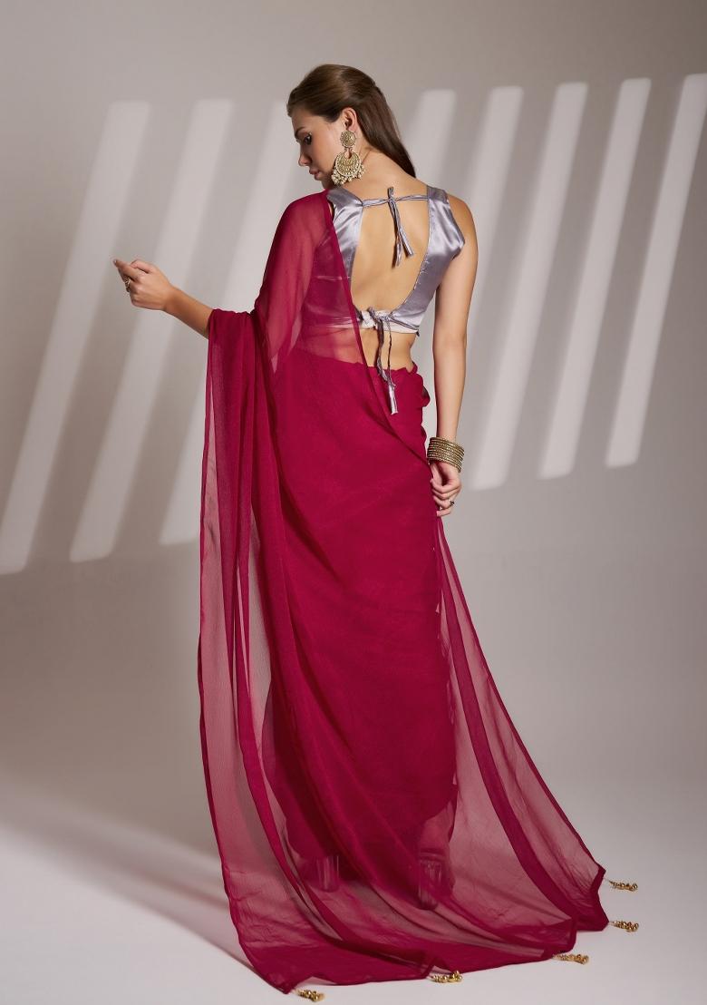 Red Printed Shimmer Saree Set