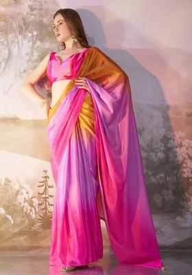 Multi Colour Printed Chinnon Saree Set