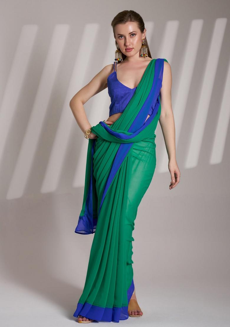 Green Sequence Chiffon Saree Set