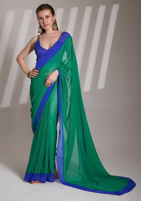 Green Sequence Chiffon Saree Set