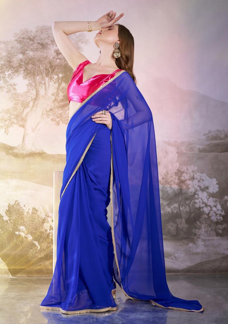 Blue Sequence Chiffon Saree Set