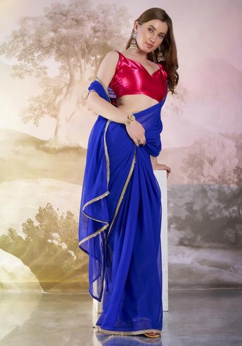 Blue Sequence Chiffon Saree Set