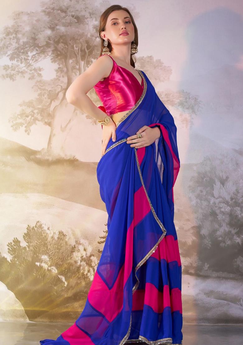 Blue Sequence Chiffon Saree Set