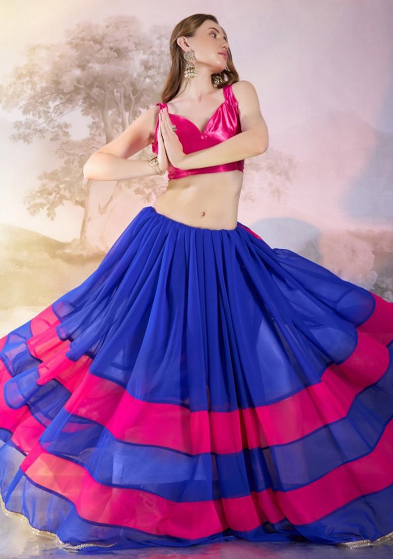 Blue Sequence Chiffon Saree Set