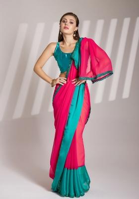 Pink Sequence Chiffon Saree Set