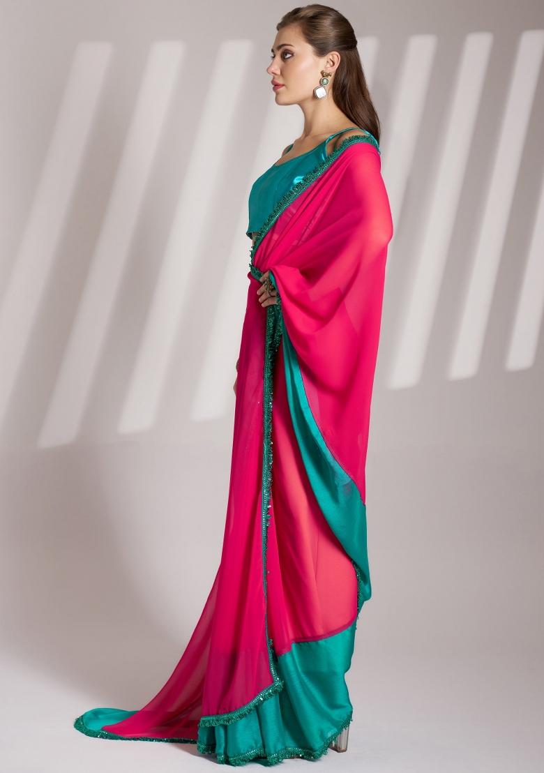 Pink Sequence Chiffon Saree Set