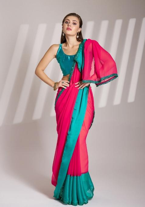 Pink Sequence Chiffon Saree Set