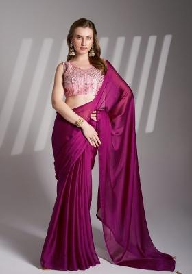 Wine Latkan Chiffon Saree Set