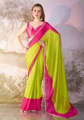 Parrot Green Sequence Chiffon Saree Set