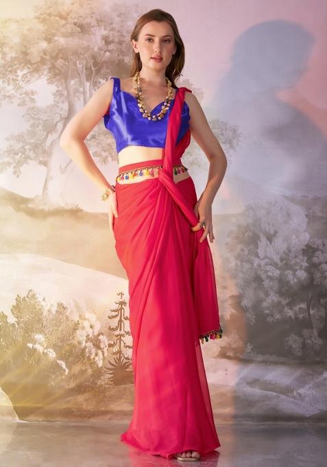 Red Lace Border Chiffon Saree Set